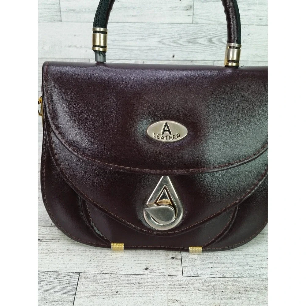 Vintage A Leather Handbag Bag Purse Framed Purse Vintage Mahogany